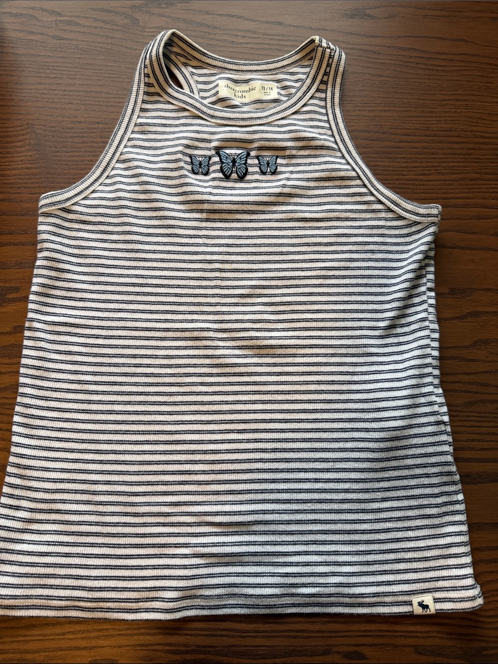 abercrombie kids White and Navy Striped Tank with Butterfly Trio
